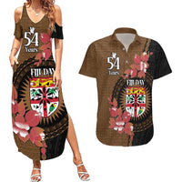 Personalised Fiji Day Couples Matching Summer Maxi Dress and Hawaiian Shirt Fijian Tapa Pattern Mix Tagimoucia - Brown Version LT14 Brown - Polynesian Pride