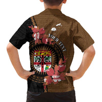 Personalised Fiji Day Family Matching Off The Shoulder Long Sleeve Dress and Hawaiian Shirt Fijian Tapa Pattern Mix Tagimoucia - Brown Version LT14 - Polynesian Pride