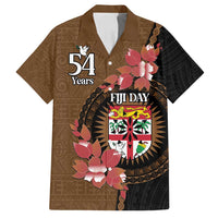 Personalised Fiji Day Family Matching Off Shoulder Maxi Dress and Hawaiian Shirt Fijian Tapa Pattern Mix Tagimoucia - Brown Version LT14 Dad's Shirt - Short Sleeve Brown - Polynesian Pride