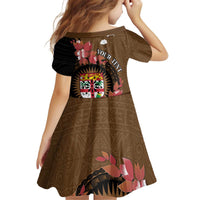 Personalised Fiji Day Family Matching Off Shoulder Short Dress and Hawaiian Shirt Fijian Tapa Pattern Mix Tagimoucia - Brown Version LT14 - Polynesian Pride