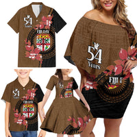 Personalised Fiji Day Family Matching Off Shoulder Short Dress and Hawaiian Shirt Fijian Tapa Pattern Mix Tagimoucia - Brown Version LT14 - Polynesian Pride