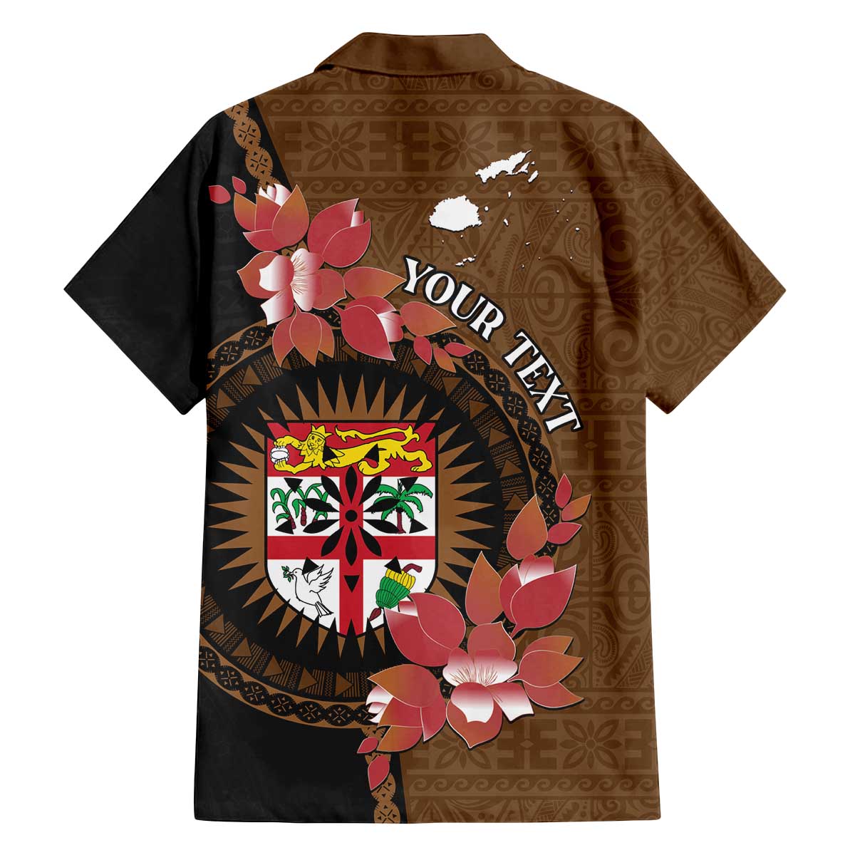 Personalised Fiji Day Family Matching Off Shoulder Short Dress and Hawaiian Shirt Fijian Tapa Pattern Mix Tagimoucia - Brown Version LT14 - Polynesian Pride