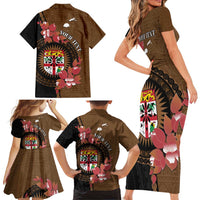 Personalised Fiji Day Family Matching Short Sleeve Bodycon Dress and Hawaiian Shirt Fijian Tapa Pattern Mix Tagimoucia - Brown Version LT14 - Polynesian Pride