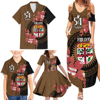 Personalised Fiji Day Family Matching Summer Maxi Dress and Hawaiian Shirt Fijian Tapa Pattern Mix Tagimoucia - Brown Version LT14 - Polynesian Pride
