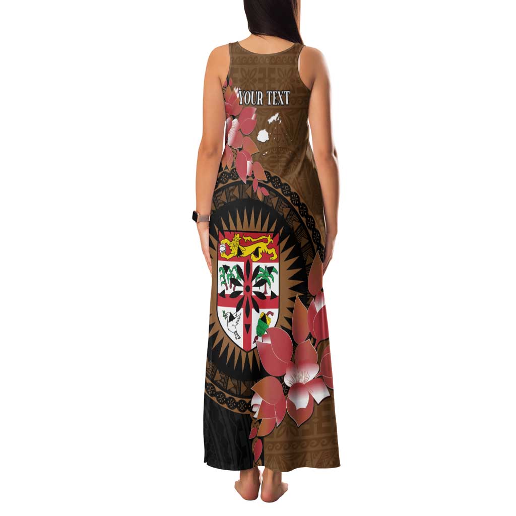 Personalised Fiji Day Family Matching Tank Maxi Dress and Hawaiian Shirt Fijian Tapa Pattern Mix Tagimoucia - Brown Version LT14 - Polynesian Pride