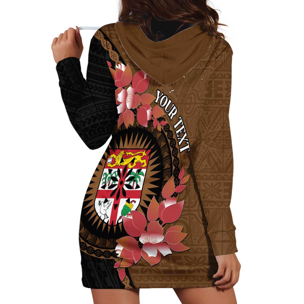 Personalised Fiji Day Hoodie Dress Fijian Tapa Pattern Mix Tagimoucia - Brown Version LT14 - Polynesian Pride