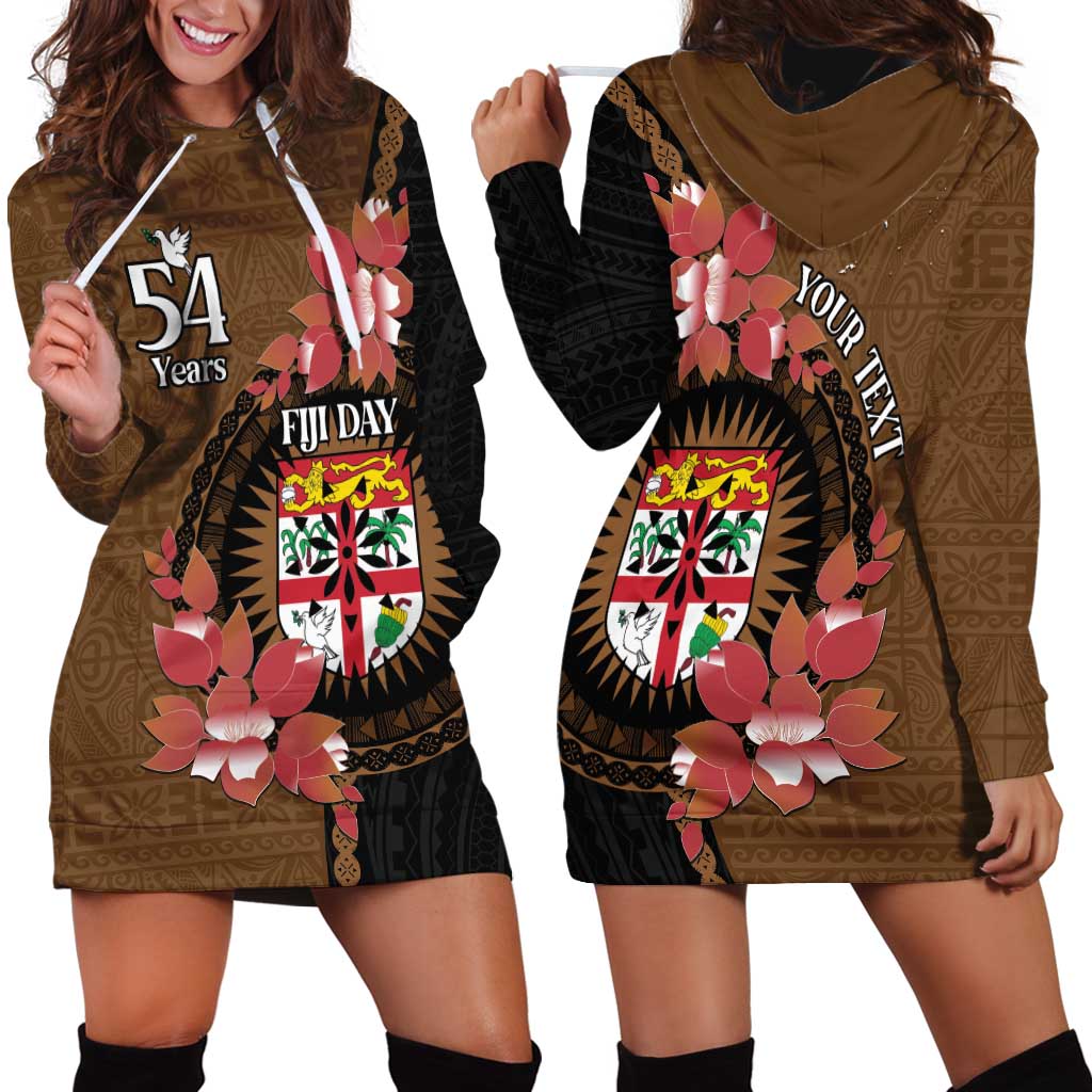 Personalised Fiji Day Hoodie Dress Fijian Tapa Pattern Mix Tagimoucia - Brown Version LT14 - Polynesian Pride