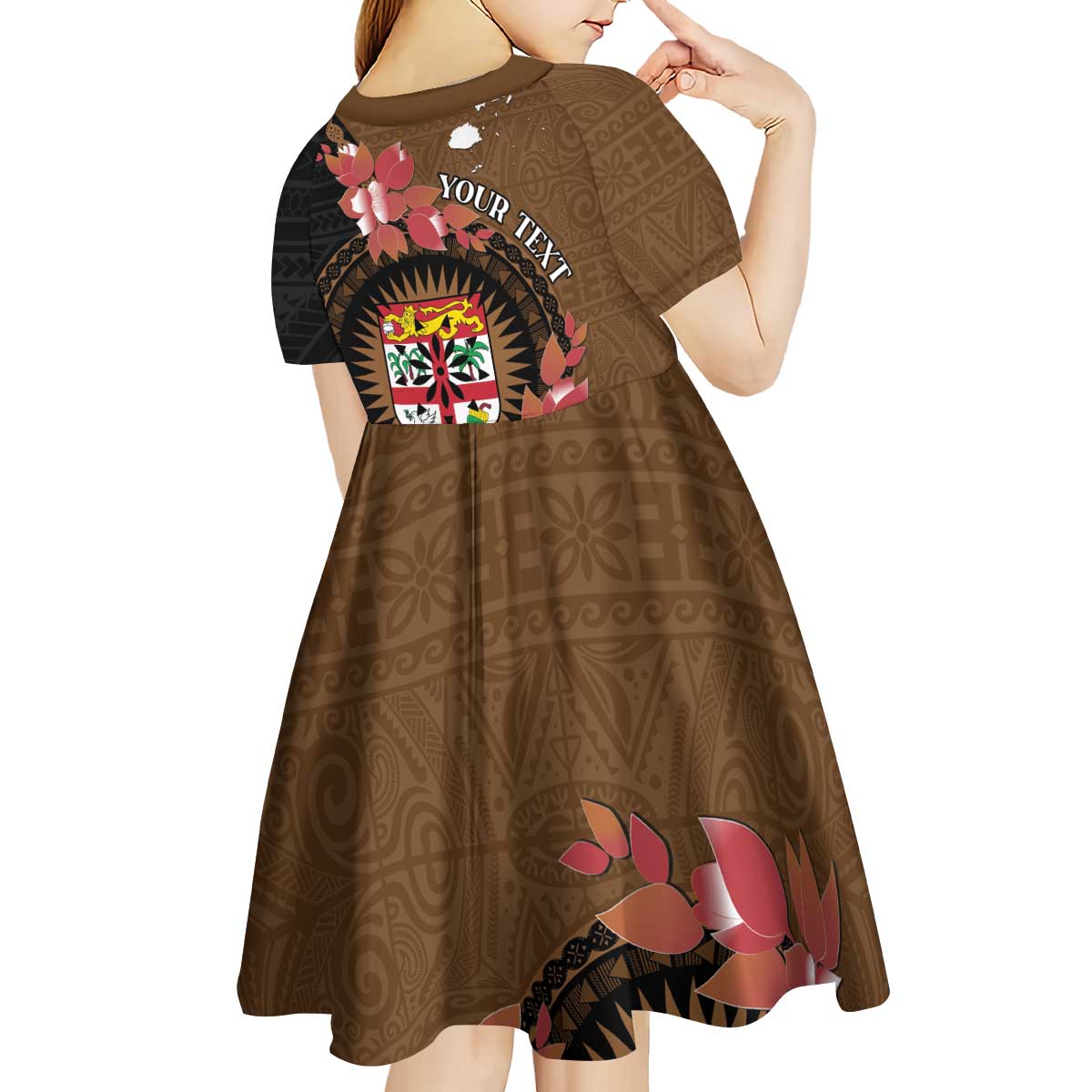 Personalised Fiji Day Kid Short Sleeve Dress Fijian Tapa Pattern Mix Tagimoucia - Brown Version LT14 - Polynesian Pride