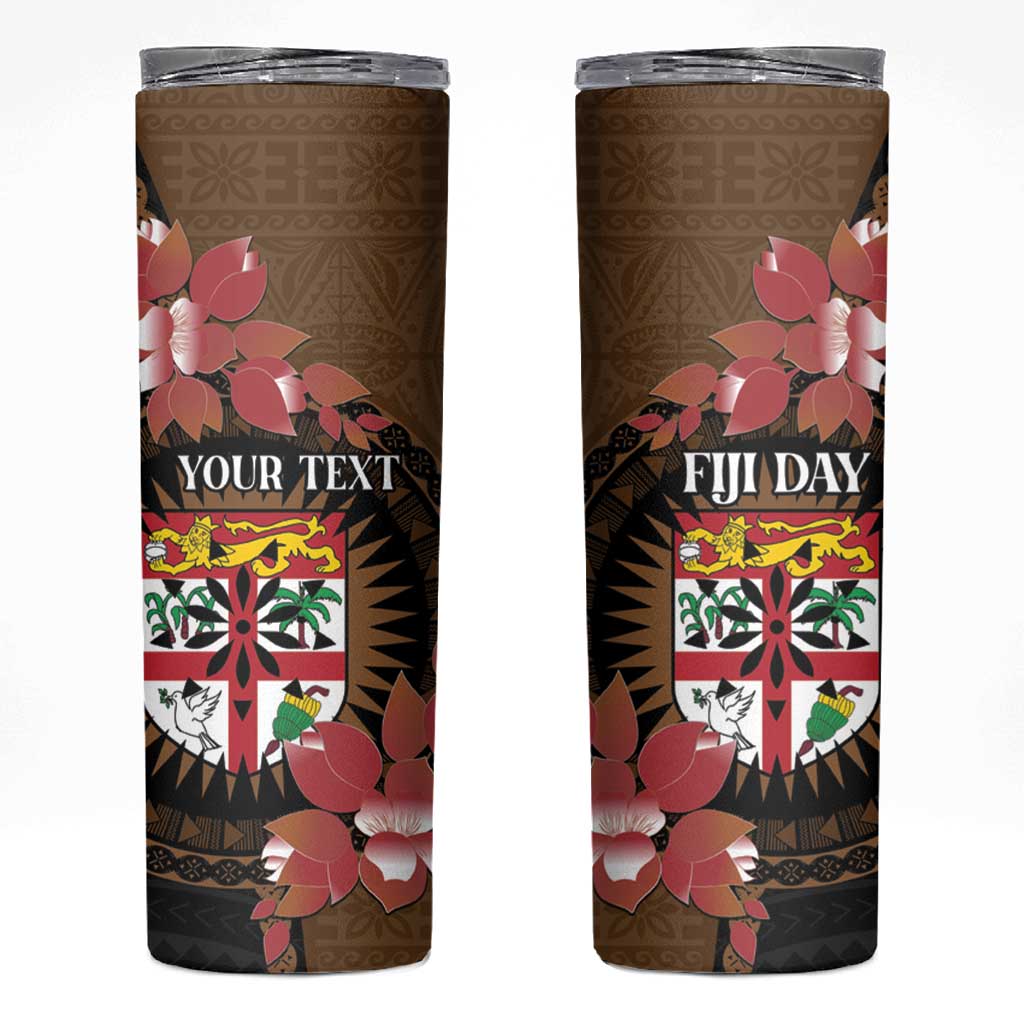 Personalised Fiji Day Skinny Tumbler Fijian Tapa Pattern Mix Tagimoucia - Brown Version LT14 Brown - Polynesian Pride