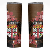 Personalised Fiji Day Skinny Tumbler Fijian Tapa Pattern Mix Tagimoucia - Brown Version LT14 Brown - Polynesian Pride