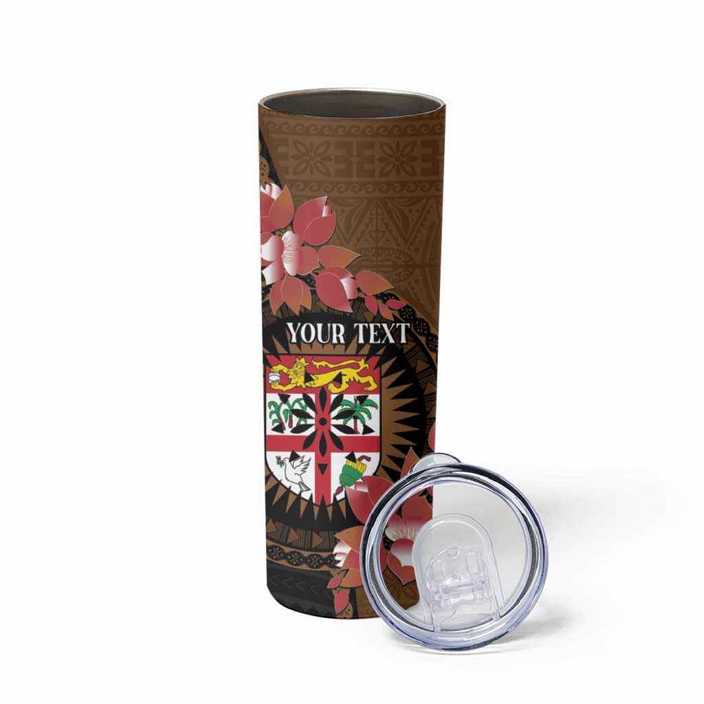 Personalised Fiji Day Skinny Tumbler Fijian Tapa Pattern Mix Tagimoucia - Brown Version LT14 - Polynesian Pride