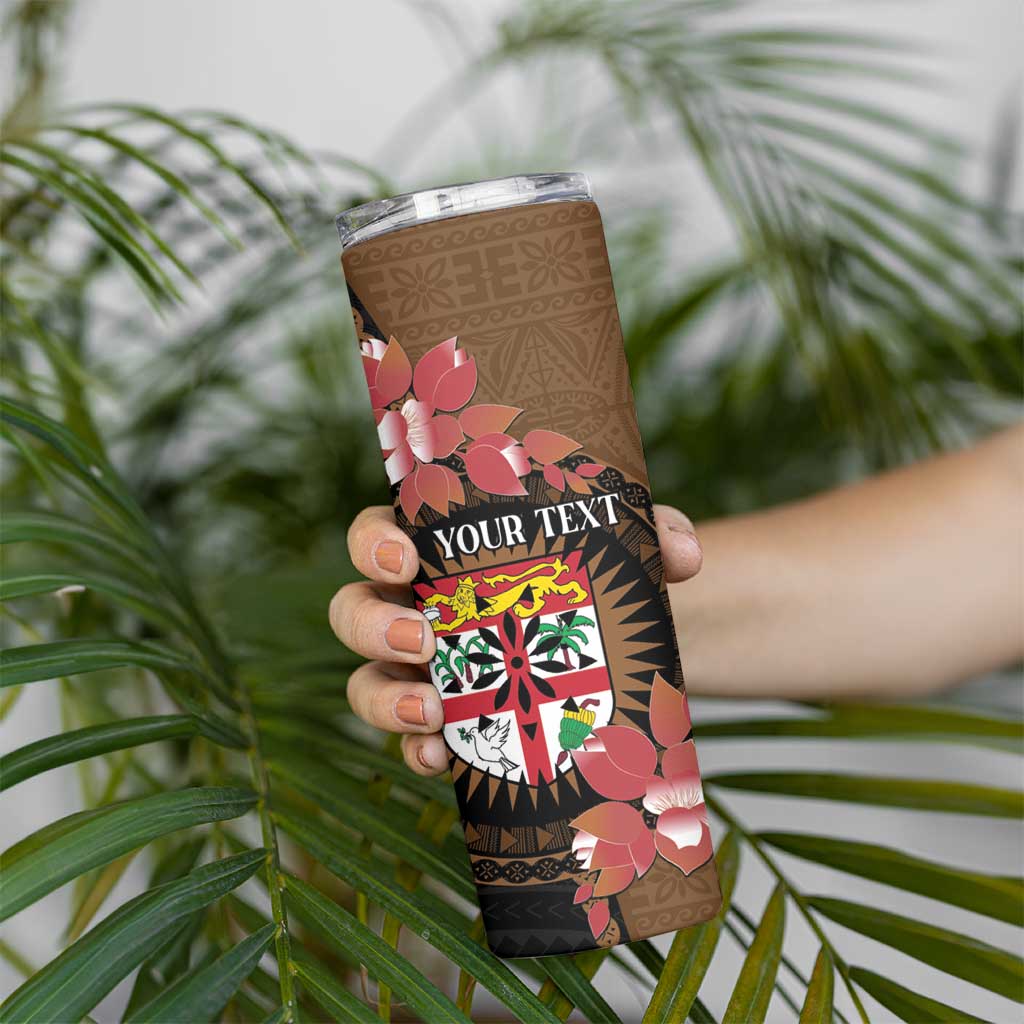 Personalised Fiji Day Skinny Tumbler Fijian Tapa Pattern Mix Tagimoucia - Brown Version LT14 - Polynesian Pride