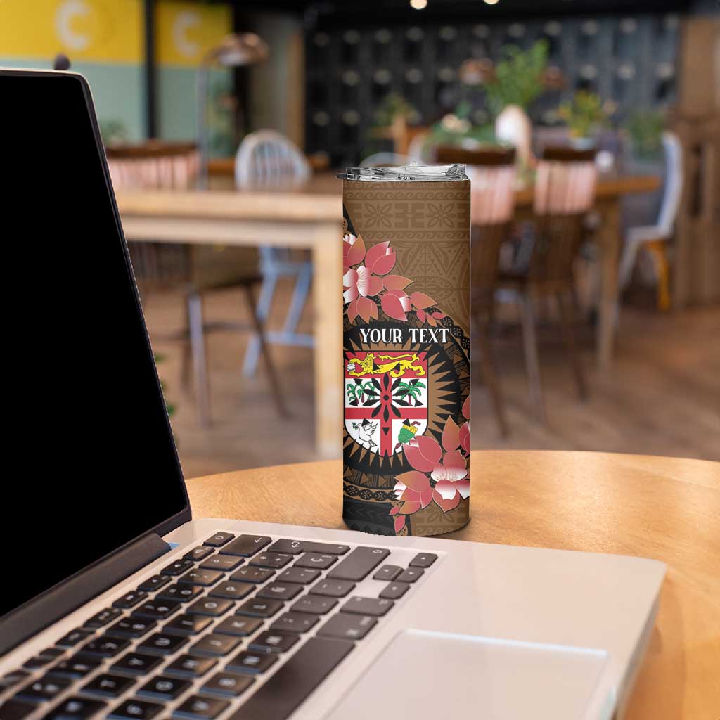 Personalised Fiji Day Skinny Tumbler Fijian Tapa Pattern Mix Tagimoucia - Brown Version LT14 - Polynesian Pride