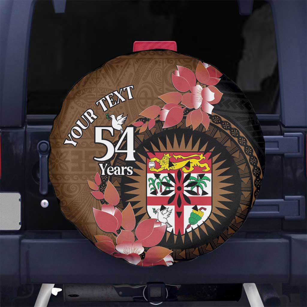 Personalised Fiji Day Spare Tire Cover Fijian Tapa Pattern Mix Tagimoucia - Brown Version