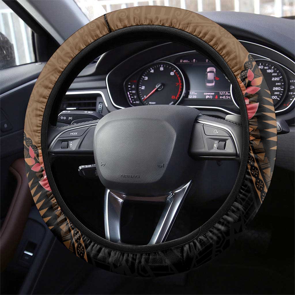 Fiji Day Steering Wheel Cover Fijian Tapa Pattern Mix Tagimoucia - Brown Version