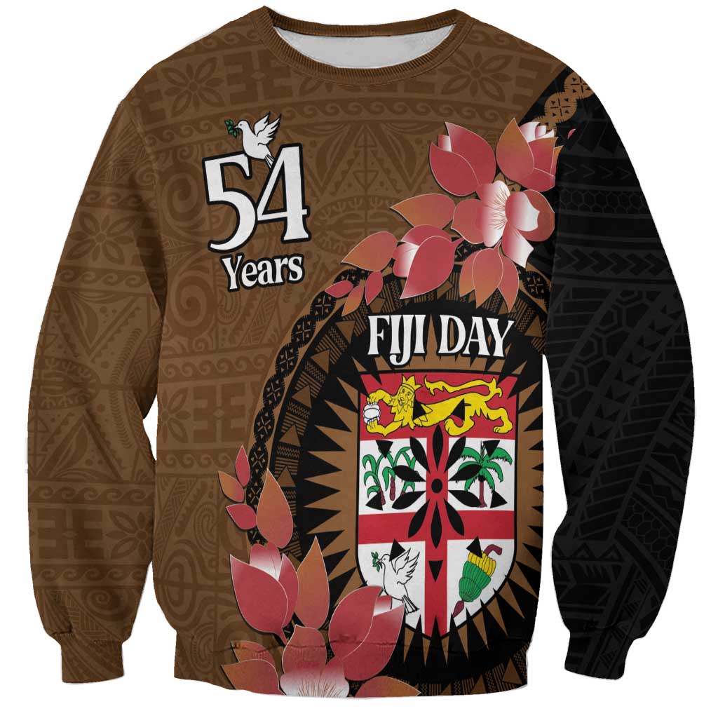 Personalised Fiji Day Sweatshirt Fijian Tapa Pattern Mix Tagimoucia - Brown Version LT14 Unisex Brown - Polynesian Pride