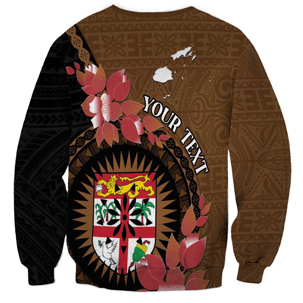 Personalised Fiji Day Sweatshirt Fijian Tapa Pattern Mix Tagimoucia - Brown Version LT14 - Polynesian Pride