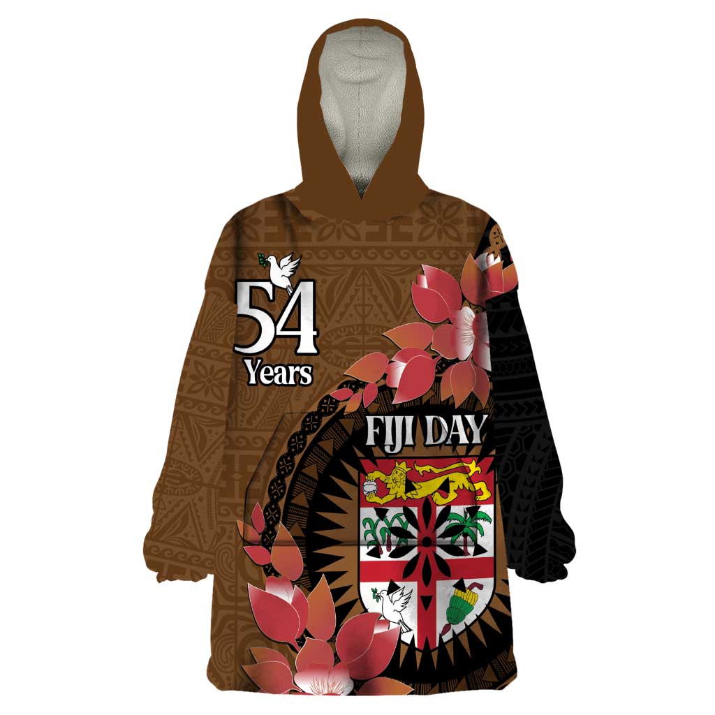 Personalised Fiji Day Wearable Blanket Hoodie Fijian Tapa Pattern Mix Tagimoucia - Brown Version LT14 One Size Brown - Polynesian Pride