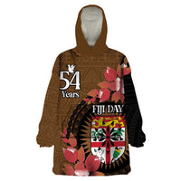 Personalised Fiji Day Wearable Blanket Hoodie Fijian Tapa Pattern Mix Tagimoucia - Brown Version LT14 One Size Brown - Polynesian Pride