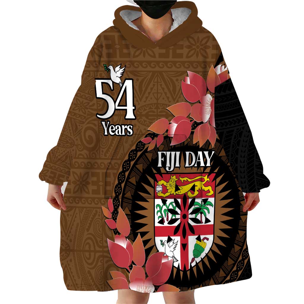 Personalised Fiji Day Wearable Blanket Hoodie Fijian Tapa Pattern Mix Tagimoucia - Brown Version LT14 - Polynesian Pride
