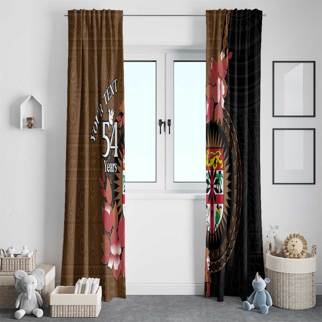 Personalised Fiji Day Window Curtain Fijian Tapa Pattern Mix Tagimoucia - Brown Version