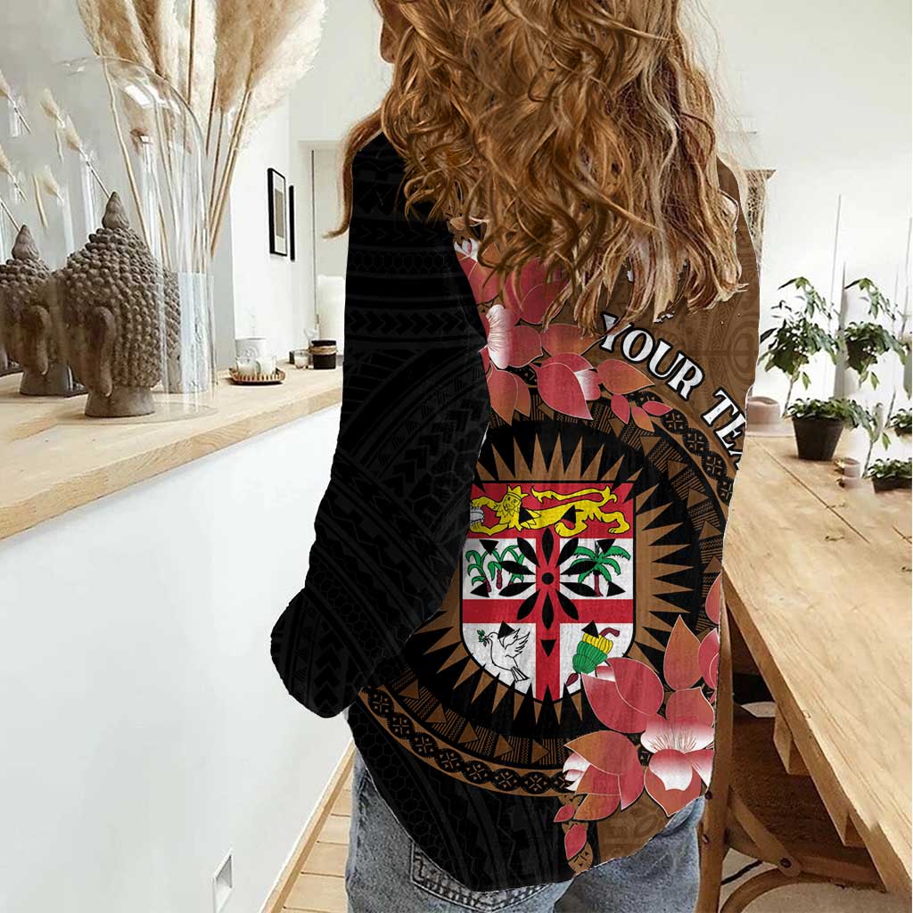 Personalised Fiji Day Women Casual Shirt Fijian Tapa Pattern Mix Tagimoucia - Brown Version LT14 - Polynesian Pride