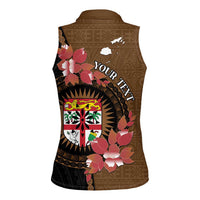 Personalised Fiji Day Women Sleeveless Polo Shirt Fijian Tapa Pattern Mix Tagimoucia - Brown Version LT14 - Polynesian Pride