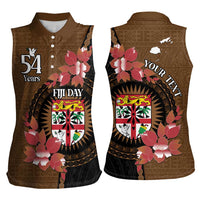 Personalised Fiji Day Women Sleeveless Polo Shirt Fijian Tapa Pattern Mix Tagimoucia - Brown Version LT14 - Polynesian Pride