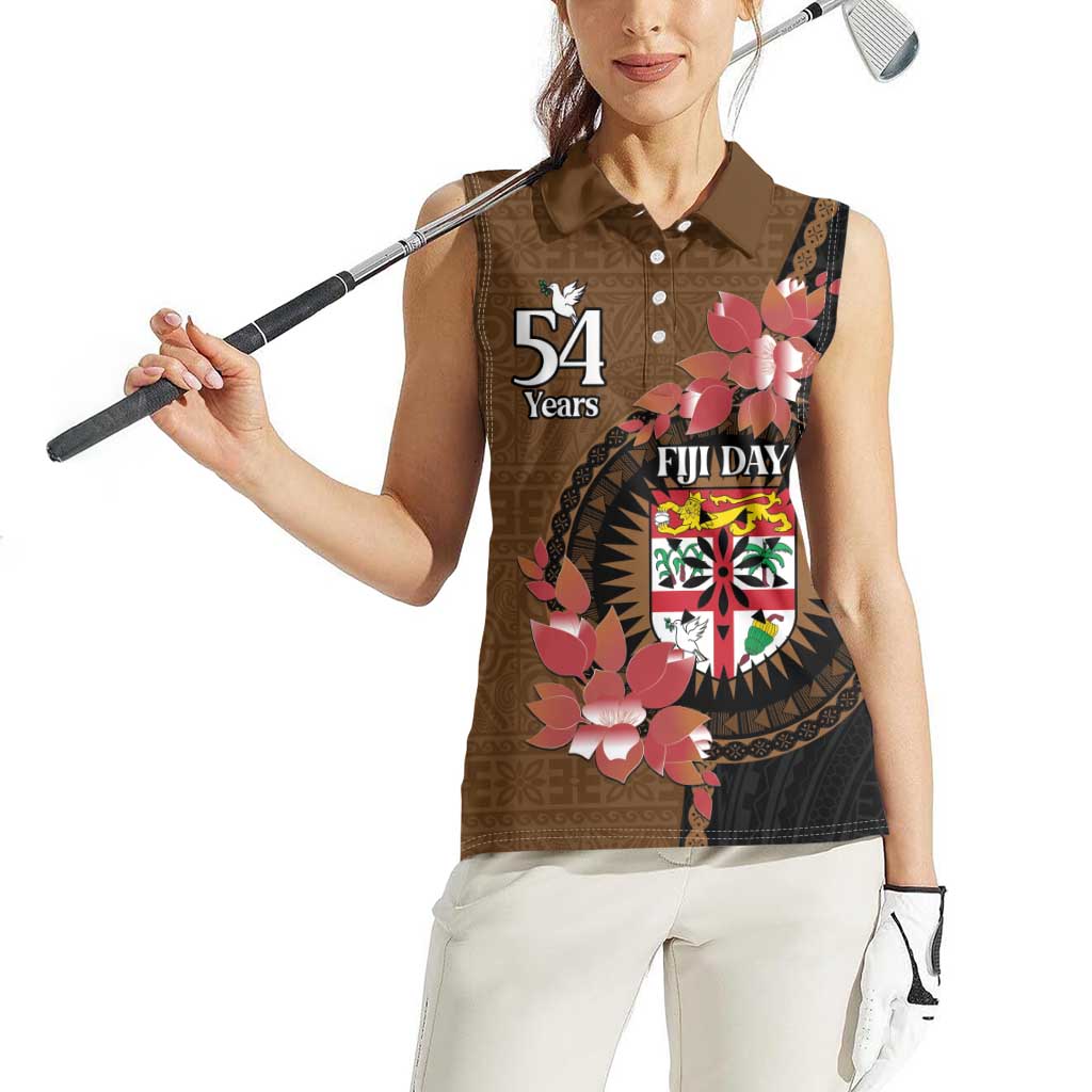 Personalised Fiji Day Women Sleeveless Polo Shirt Fijian Tapa Pattern Mix Tagimoucia - Brown Version LT14 - Polynesian Pride