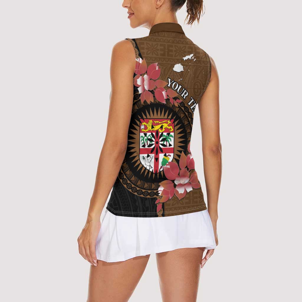 Personalised Fiji Day Women Sleeveless Polo Shirt Fijian Tapa Pattern Mix Tagimoucia - Brown Version LT14 - Polynesian Pride
