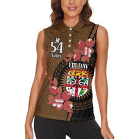 Personalised Fiji Day Women Sleeveless Polo Shirt Fijian Tapa Pattern Mix Tagimoucia - Brown Version LT14 - Polynesian Pride