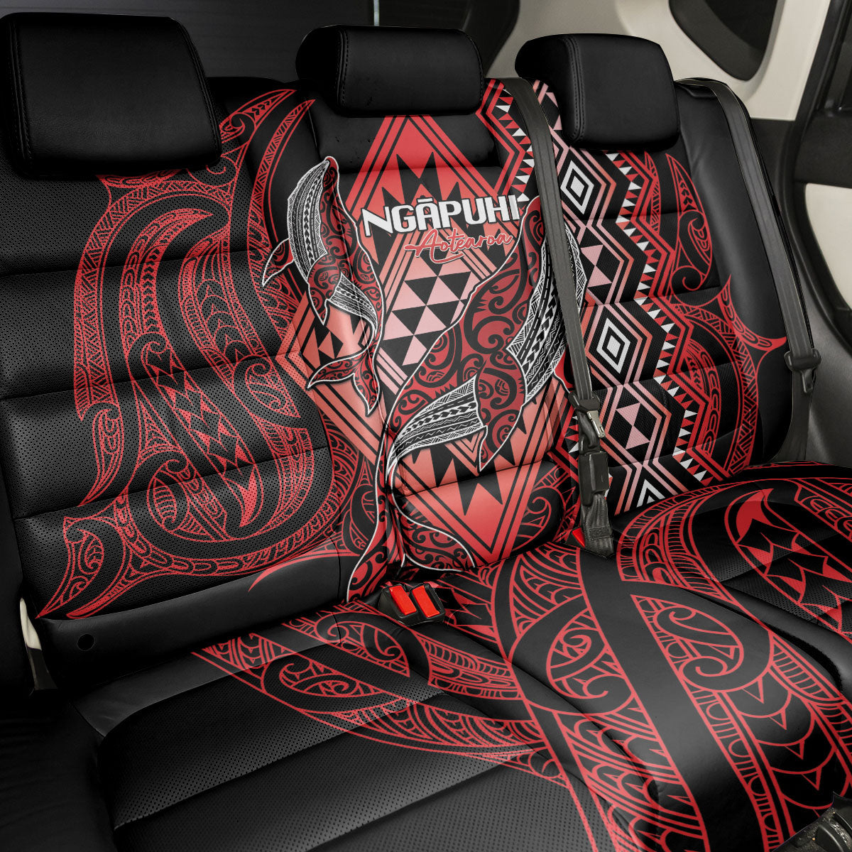 Aotearoa Iwi Ngapuhi Back Car Seat Cover NZ Maori Humpback Whale Taniko Motifs LT14 - Polynesian Pride