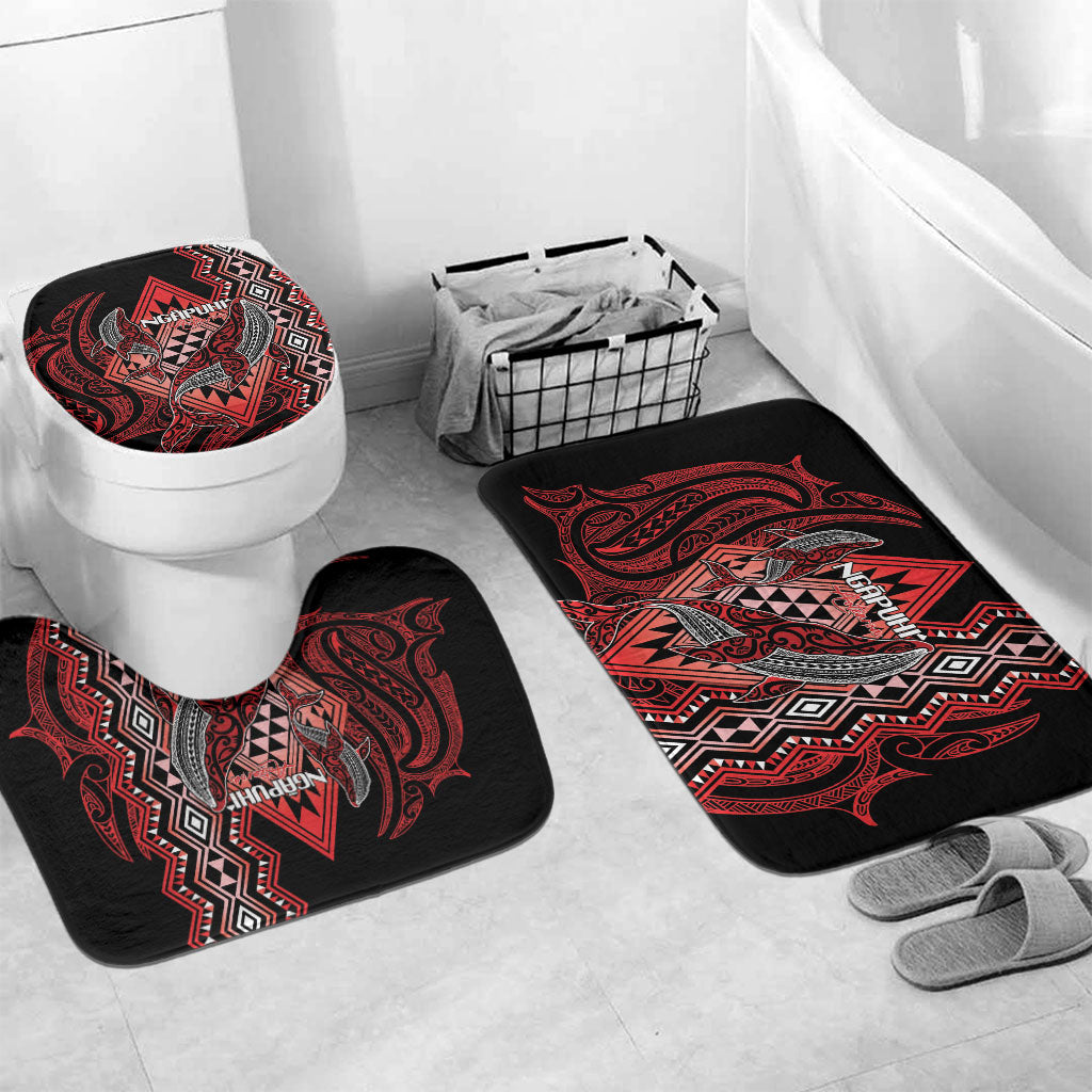 Aotearoa Iwi Ngapuhi Bathroom Set NZ Maori Humpback Whale Taniko Motifs LT14 Mat Set Only (3 pcs) One Size Red - Polynesian Pride