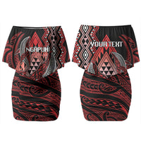 Aotearoa Iwi Ngapuhi Personalised Couples Matching Off Shoulder Short Dress and Hawaiian Shirt NZ Maori Humpback Whale Taniko Motifs LT14 - Polynesian Pride