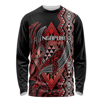 Aotearoa Iwi Ngapuhi Personalised Long Sleeve Shirt NZ Maori Humpback Whale Taniko Motifs LT14 Unisex Red - Polynesian Pride