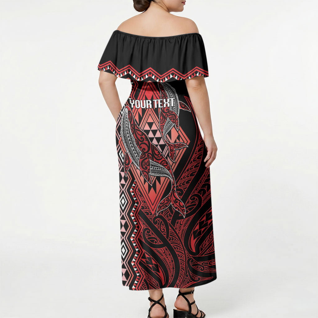 Aotearoa Iwi Ngapuhi Personalised Off Shoulder Maxi Dress NZ Maori Humpback Whale Taniko Motifs LT14 - Polynesian Pride