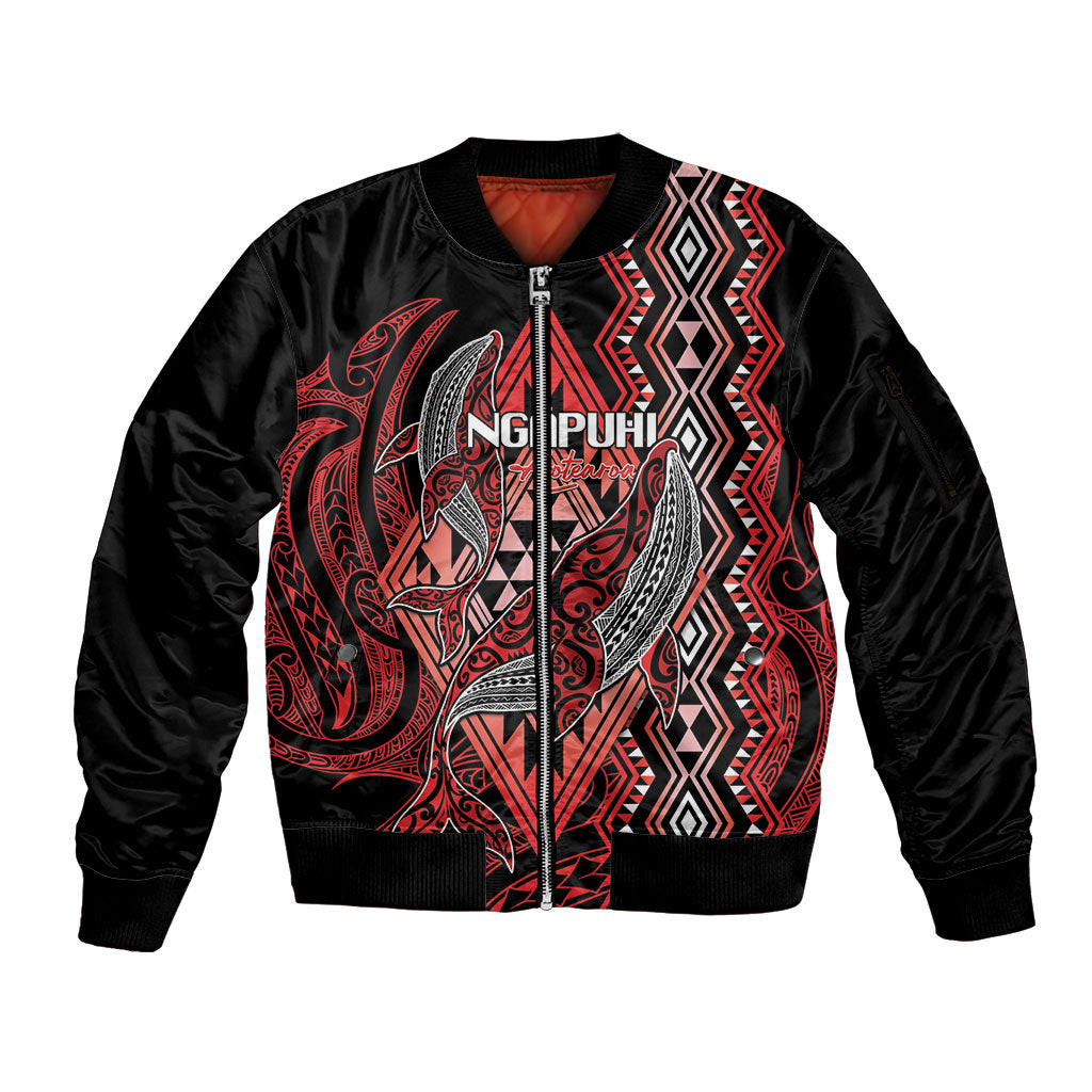 Aotearoa Iwi Ngapuhi Personalised Sleeve Zip Bomber Jacket NZ Maori Humpback Whale Taniko Motifs LT14 Unisex Red - Polynesian Pride