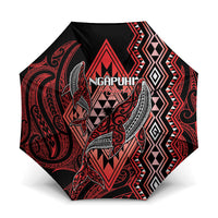 Aotearoa Iwi Ngapuhi Umbrella NZ Maori Humpback Whale Taniko Motifs LT14 One Size Folded 11.42 inch Opened Diameter 37.4 inch Red - Polynesian Pride