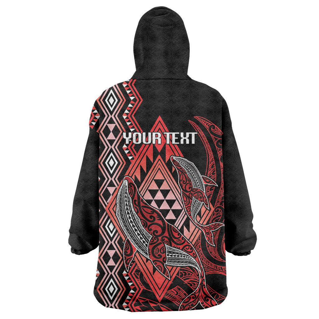 Aotearoa Iwi Ngapuhi Personalised Wearable Blanket Hoodie NZ Maori Humpback Whale Taniko Motifs LT14 - Polynesian Pride