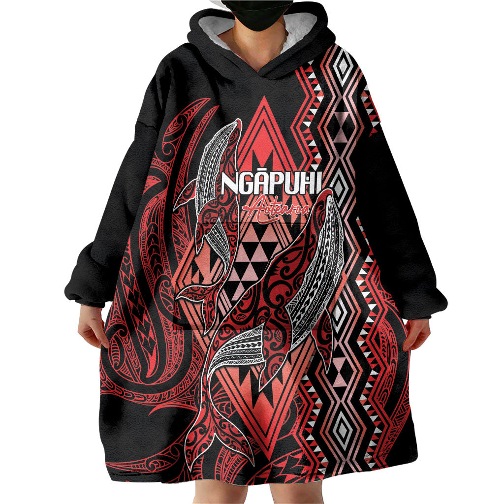 Aotearoa Iwi Ngapuhi Personalised Wearable Blanket Hoodie NZ Maori Humpback Whale Taniko Motifs LT14 - Polynesian Pride