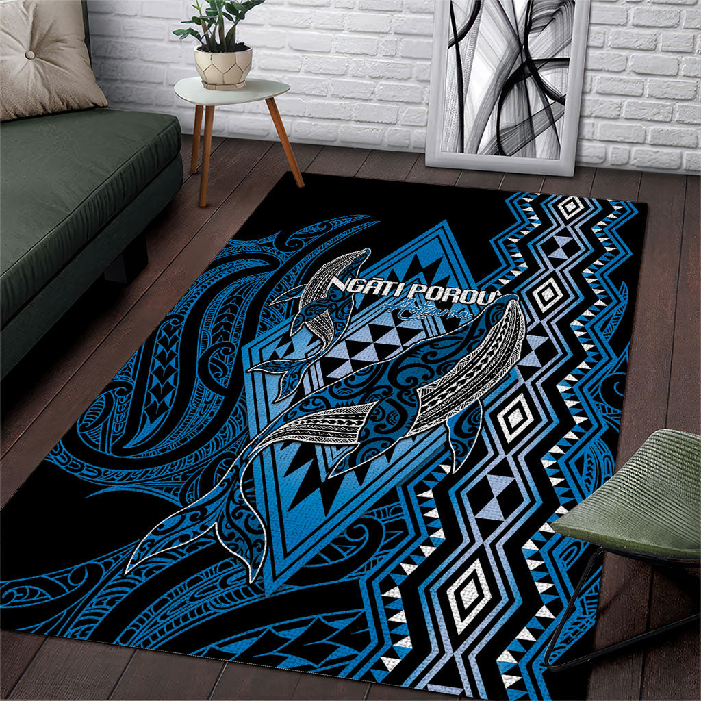 Aotearoa Iwi Ngati Porou Area Rug NZ Maori Humpback Whale Taniko Motifs LT14 Blue - Polynesian Pride
