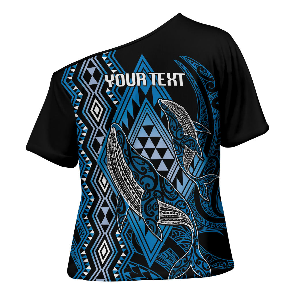Aotearoa Iwi Ngati Porou Personalised Cross Shoulder Shirt NZ Maori Humpback Whale Taniko Motifs LT14 - Polynesian Pride
