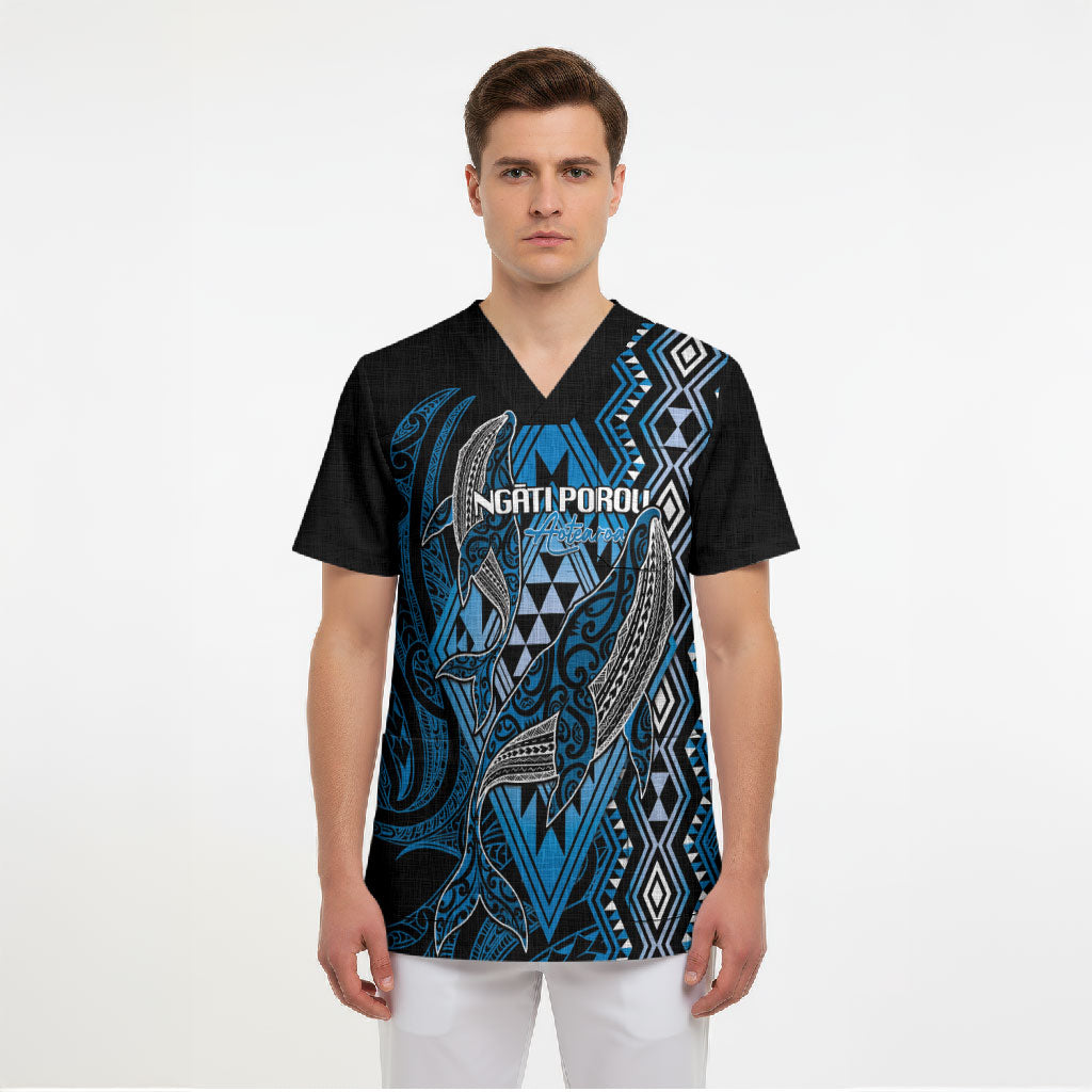 Aotearoa Iwi Ngati Porou Personalised Scrub Top NZ Maori Humpback Whale Taniko Motifs LT14 - Polynesian Pride