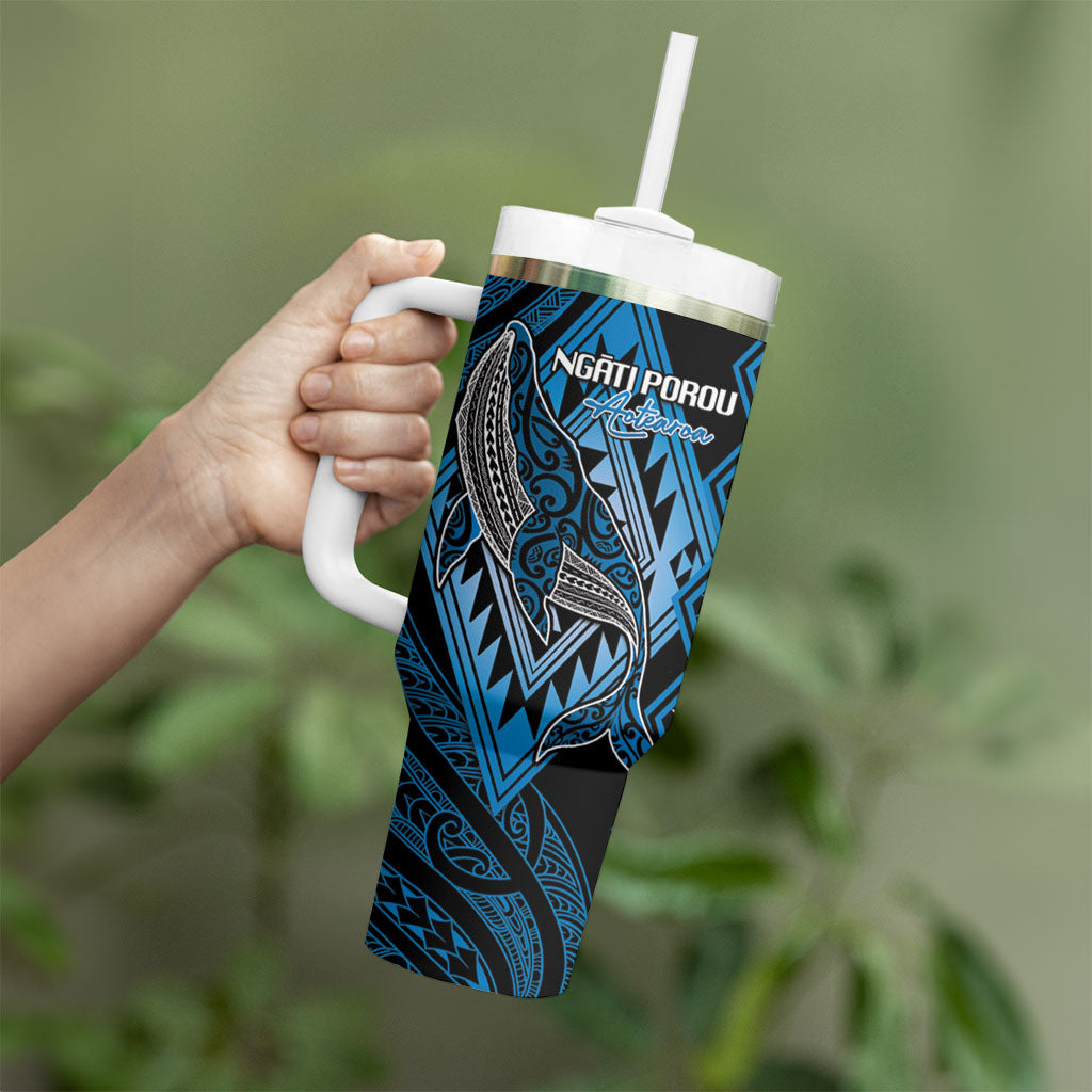Aotearoa Iwi Ngati Porou Personalised Tumbler With Handle NZ Maori Humpback Whale Taniko Motifs LT14 - Polynesian Pride