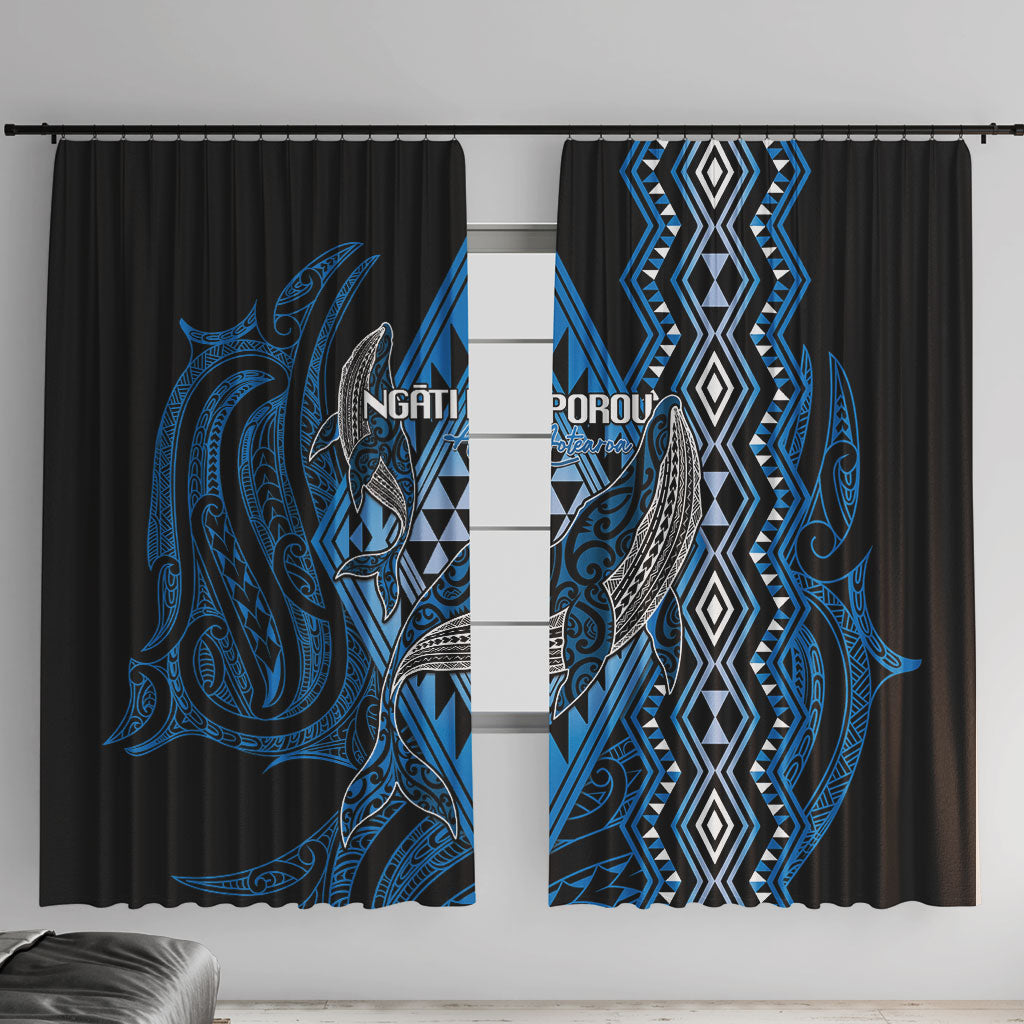 Aotearoa Iwi Ngati Porou Window Curtain NZ Maori Humpback Whale Taniko Motifs LT14 With Hooks Blue - Polynesian Pride