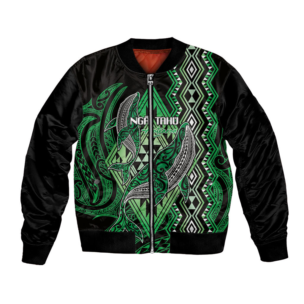 Aotearoa Iwi Ngai Tahu Personalised Bomber Jacket NZ Maori Humpback Whale Taniko Motifs LT14 Unisex Green - Polynesian Pride