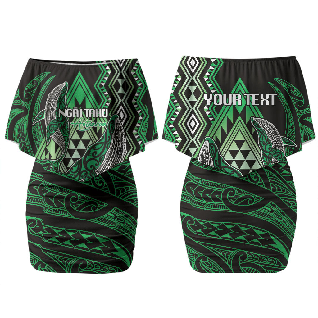 Aotearoa Iwi Ngai Tahu Personalised Couples Matching Off Shoulder Short Dress and Long Sleeve Button Shirt NZ Maori Humpback Whale Taniko Motifs LT14 - Polynesian Pride