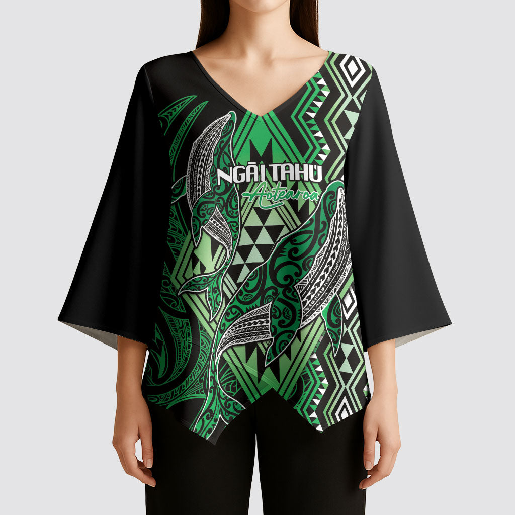 Aotearoa Iwi Ngai Tahu Personalised Kimono Sleeve Blouse NZ Maori Humpback Whale Taniko Motifs LT14 - Polynesian Pride
