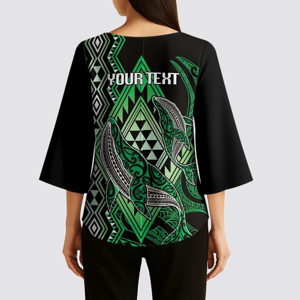 Aotearoa Iwi Ngai Tahu Personalised Kimono Sleeve Blouse NZ Maori Humpback Whale Taniko Motifs LT14 - Polynesian Pride