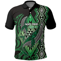 Aotearoa Iwi Ngai Tahu Personalised Polo Shirt NZ Maori Humpback Whale Taniko Motifs LT14 Green - Polynesian Pride